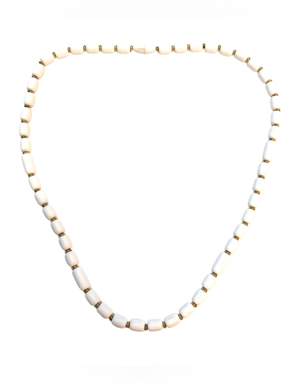 Vintage White Beaded Necklace with Gold Accents